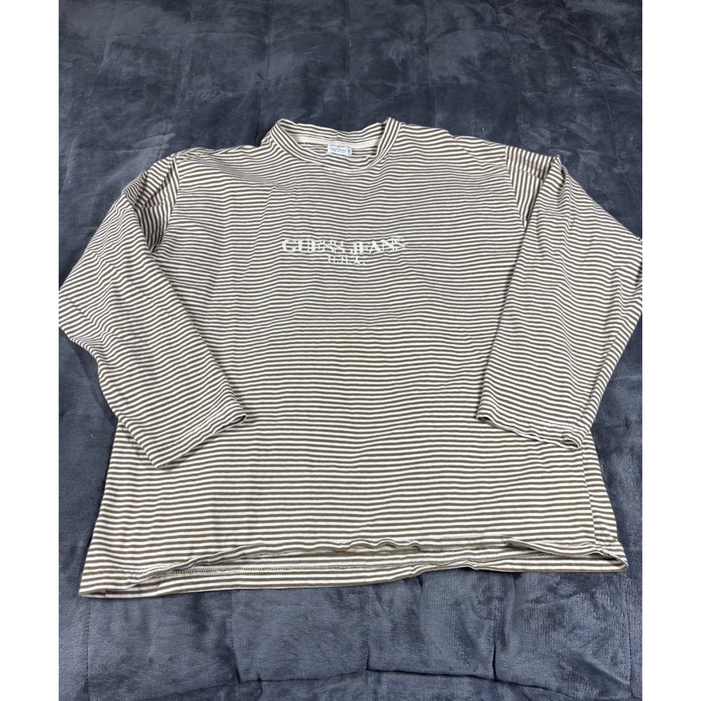Vintage Guess Jeans USA Striped Long Sleeve Shirt Georges Marciano Olive Green M